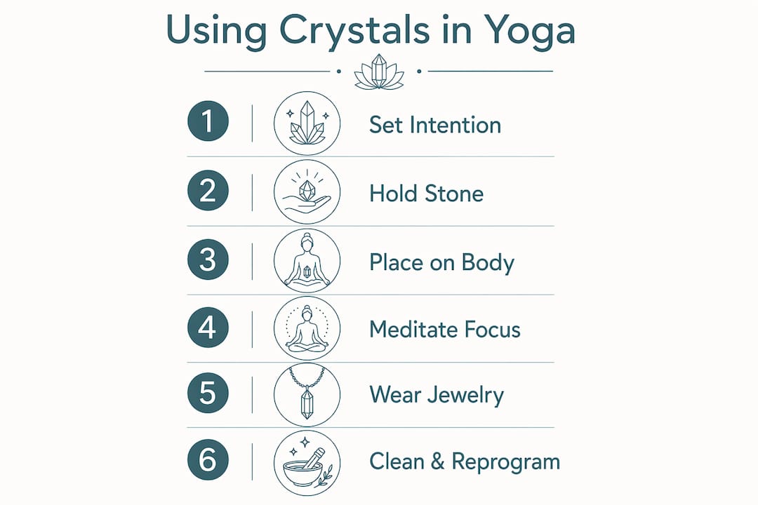 Infographic showing crystal use steps in yoga