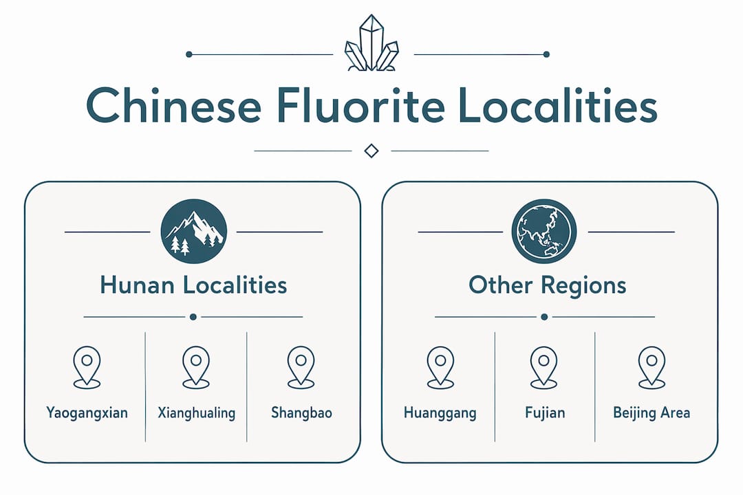 Infographic showing major Chinese fluorite localities