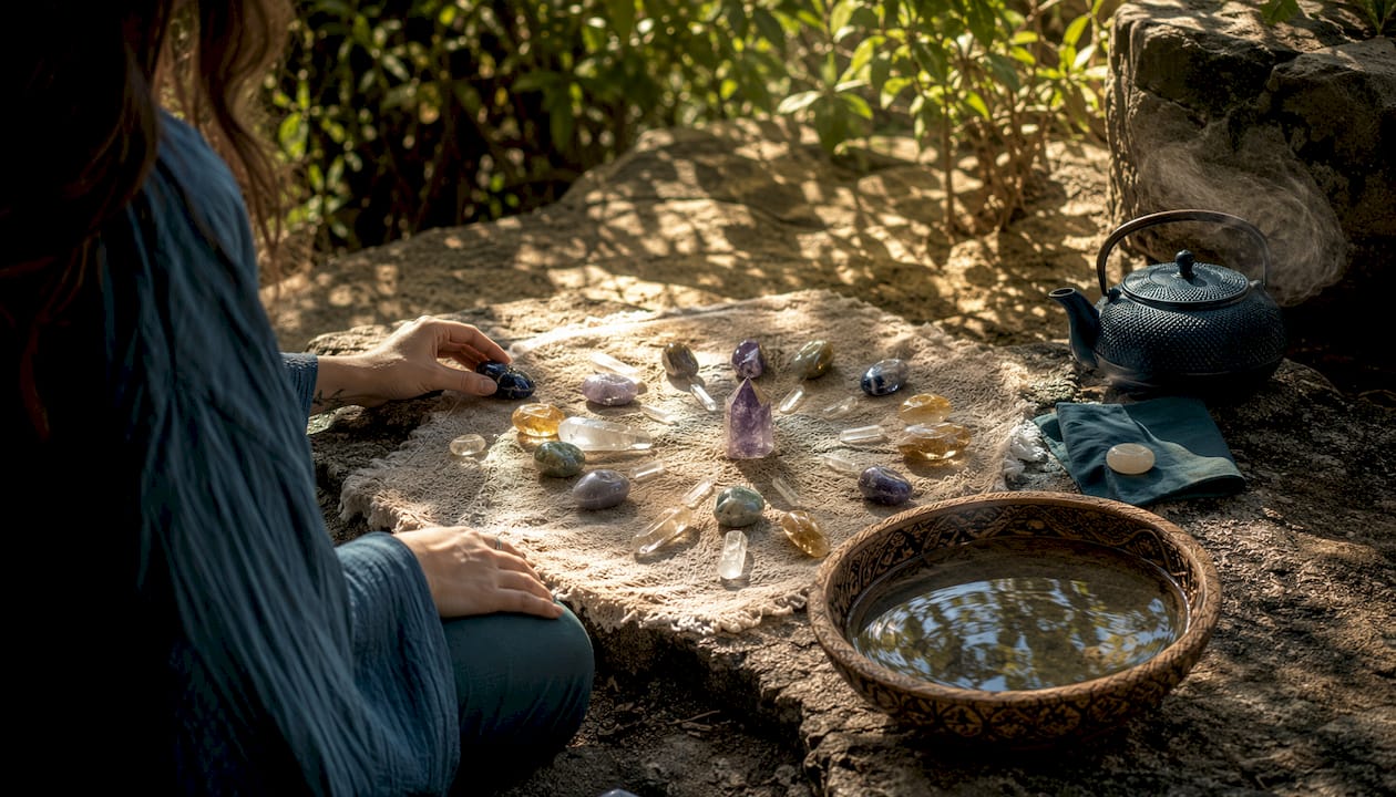 Crystal grid arranged for daily healing practice