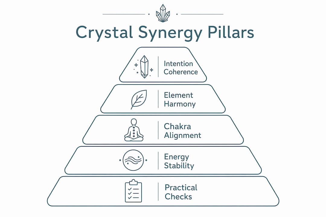 Infographic showing crystal synergy pillars hierarchy