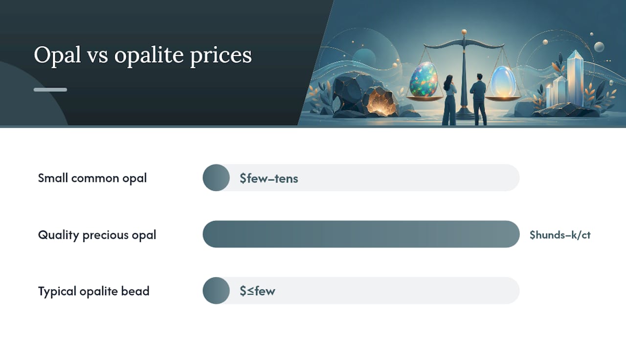 Comment le marché évalue l'opale par rapport à l'opalite — diagramme général