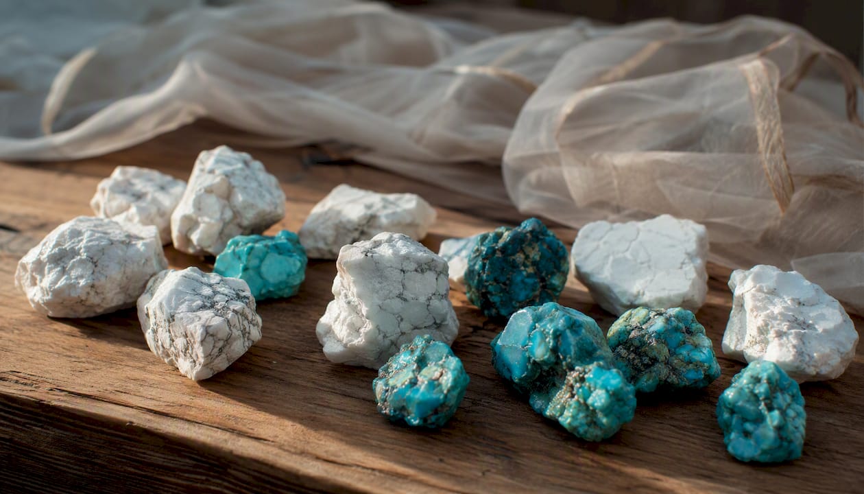 Dyed howlite and magnesite stones imitating turquoise