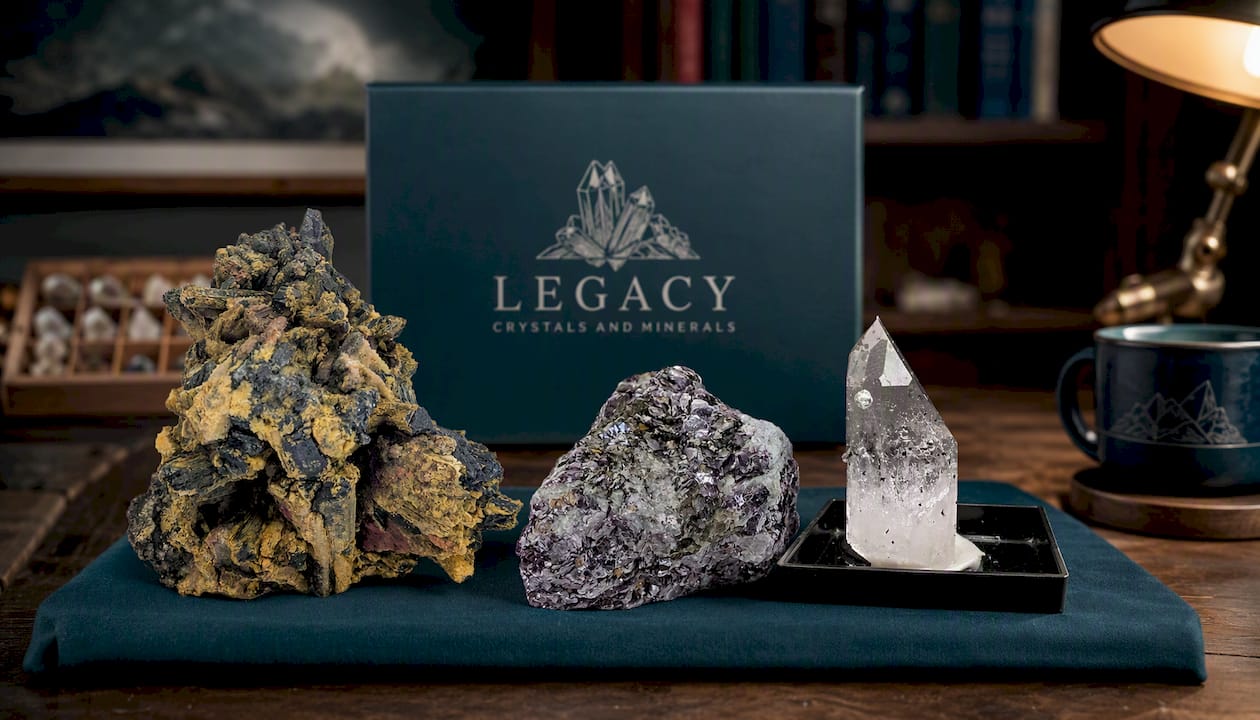 Stibine avec soufre, quartz et altération de réalgar – Province du Jiangxi, Chine (1,73 kg)