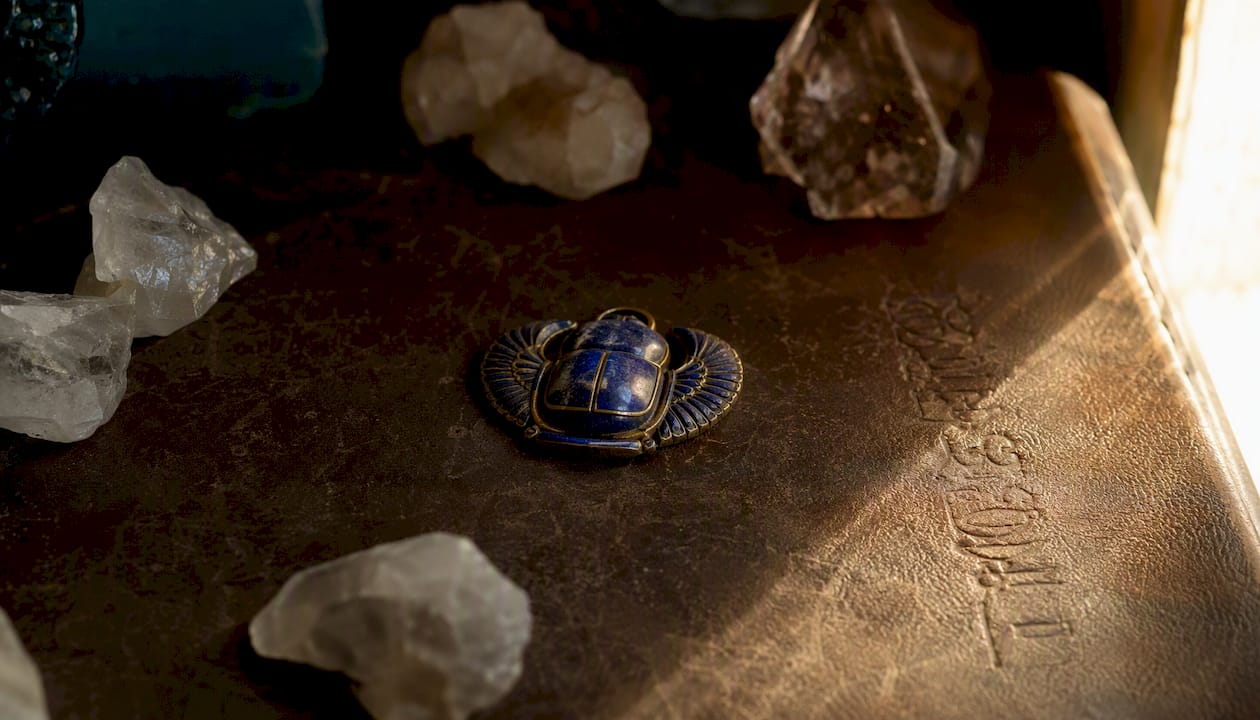Ancient egypt inspired lapis lazuli amulet detail