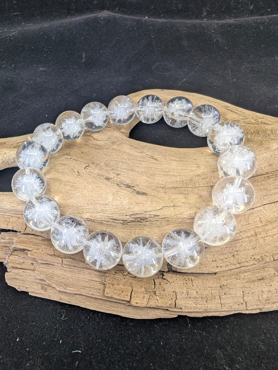 White Sea Urchin Quartz Bracelet – 12mm Polished Crystal | AAA Grade