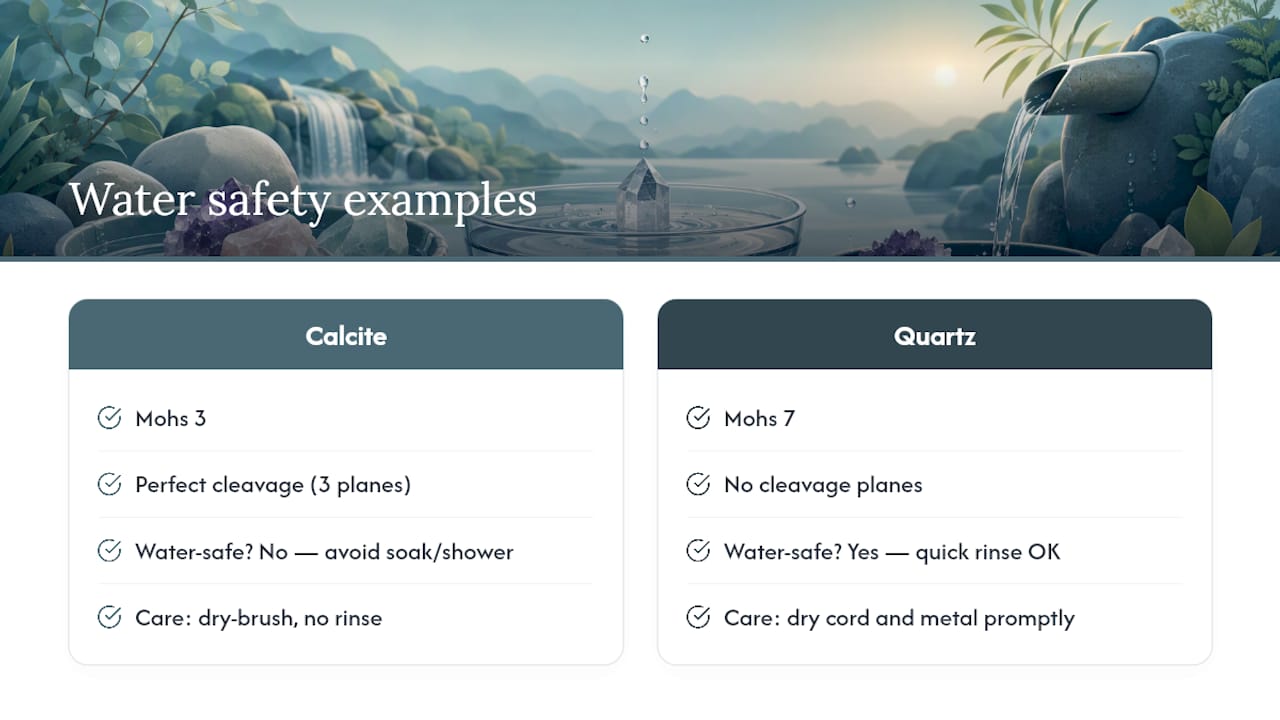 Legacy Crystals and Minerals: water-safe picks with documented care notes — overview diagram