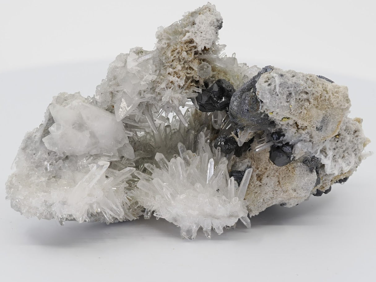 Black Pyrite & Galena on Needle Quartz – Myanmar | Collector Specimen