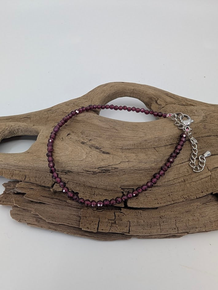 Faceted Garnet Bracelet – 3mm Natural Deep Red Crystal