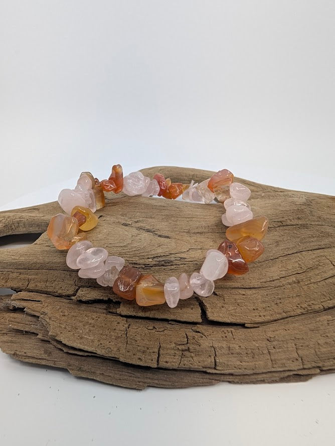 Rose Quartz & Carnelian Chip Bracelet