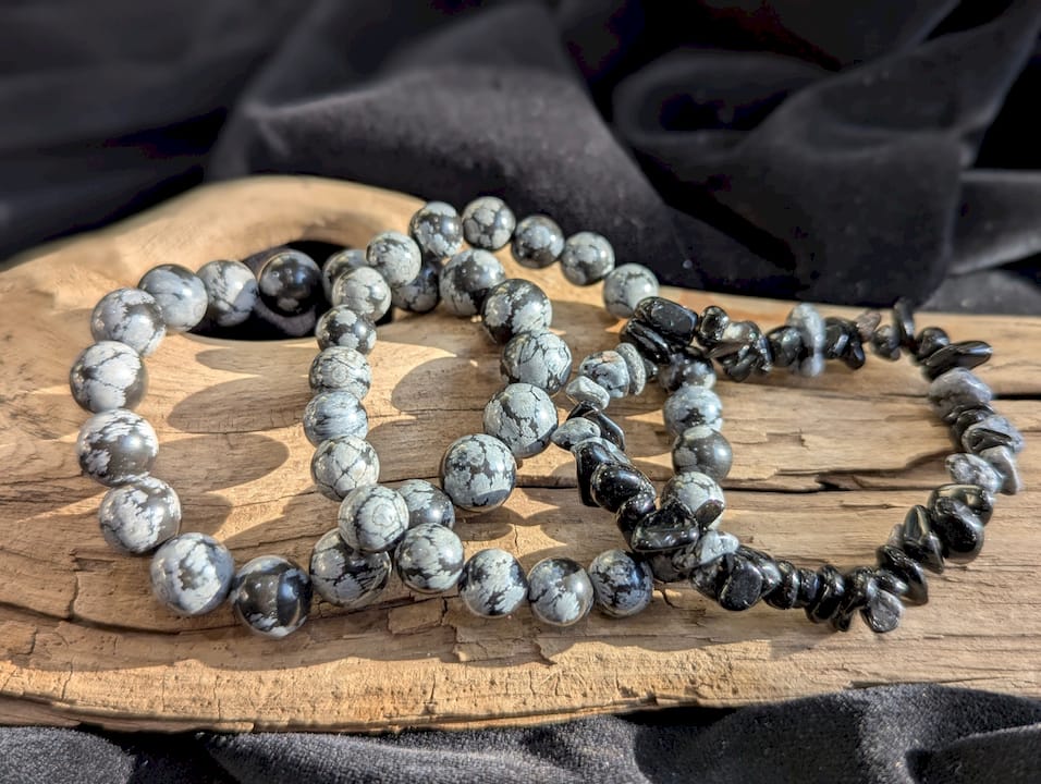Snowflake Obsidian Bracelets – 8mm & 10mm Round & Chip Style