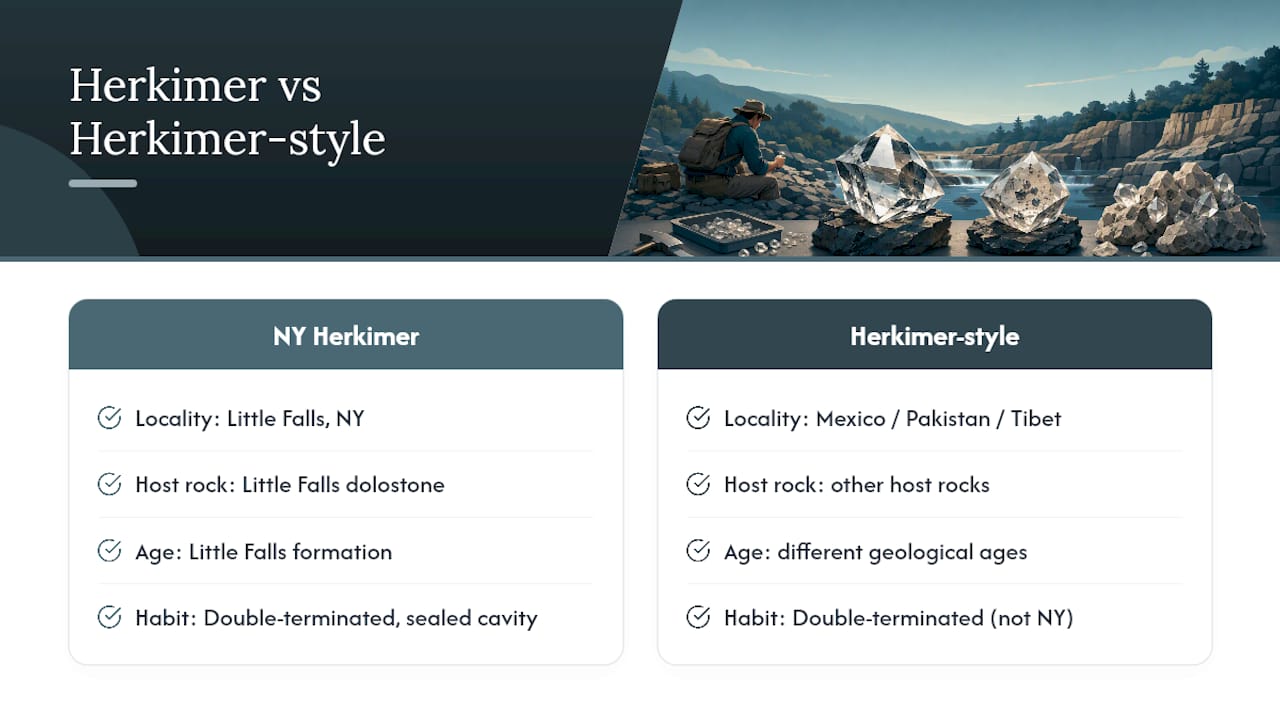 Comparison of Herkimer and Herkimer-style quartz