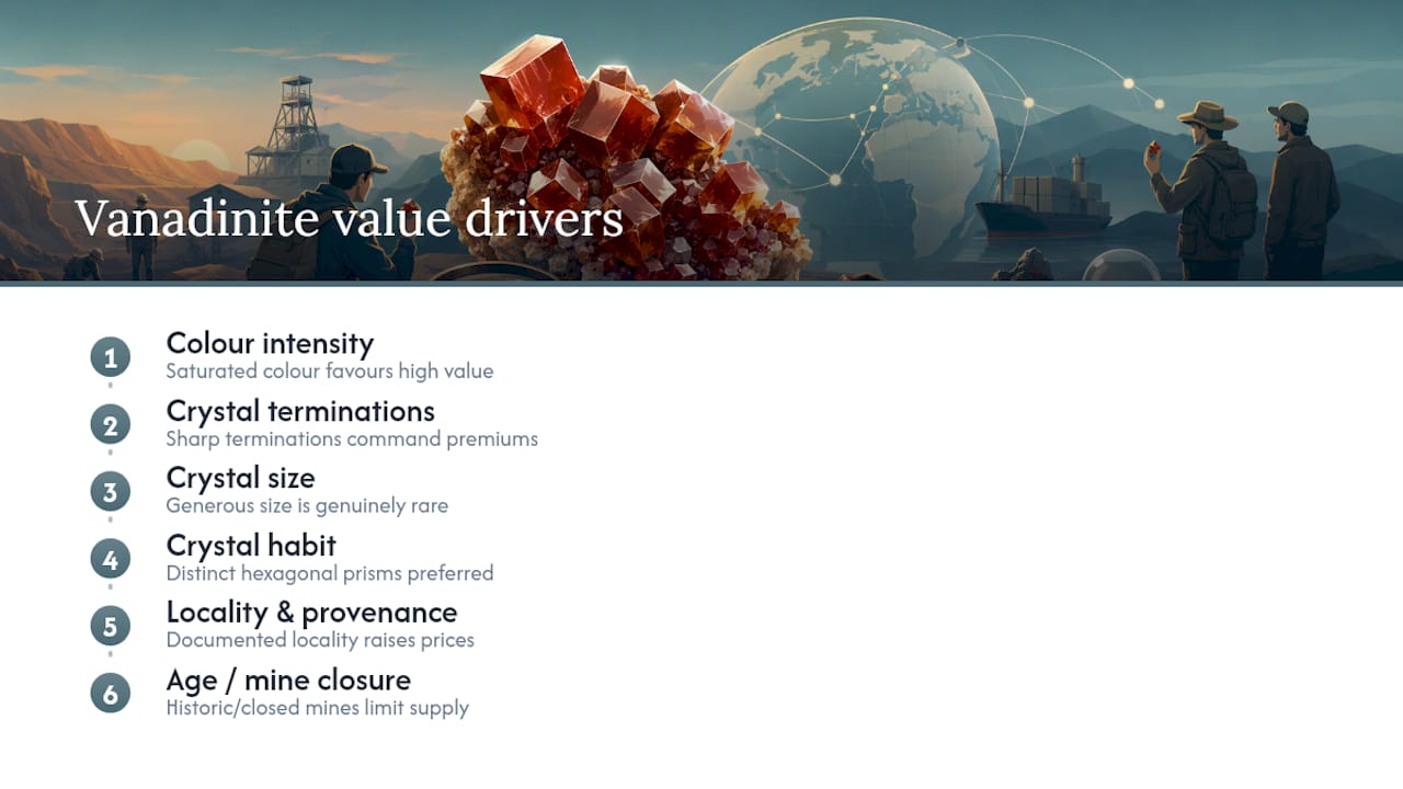 Factors influencing vanadinite specimen value