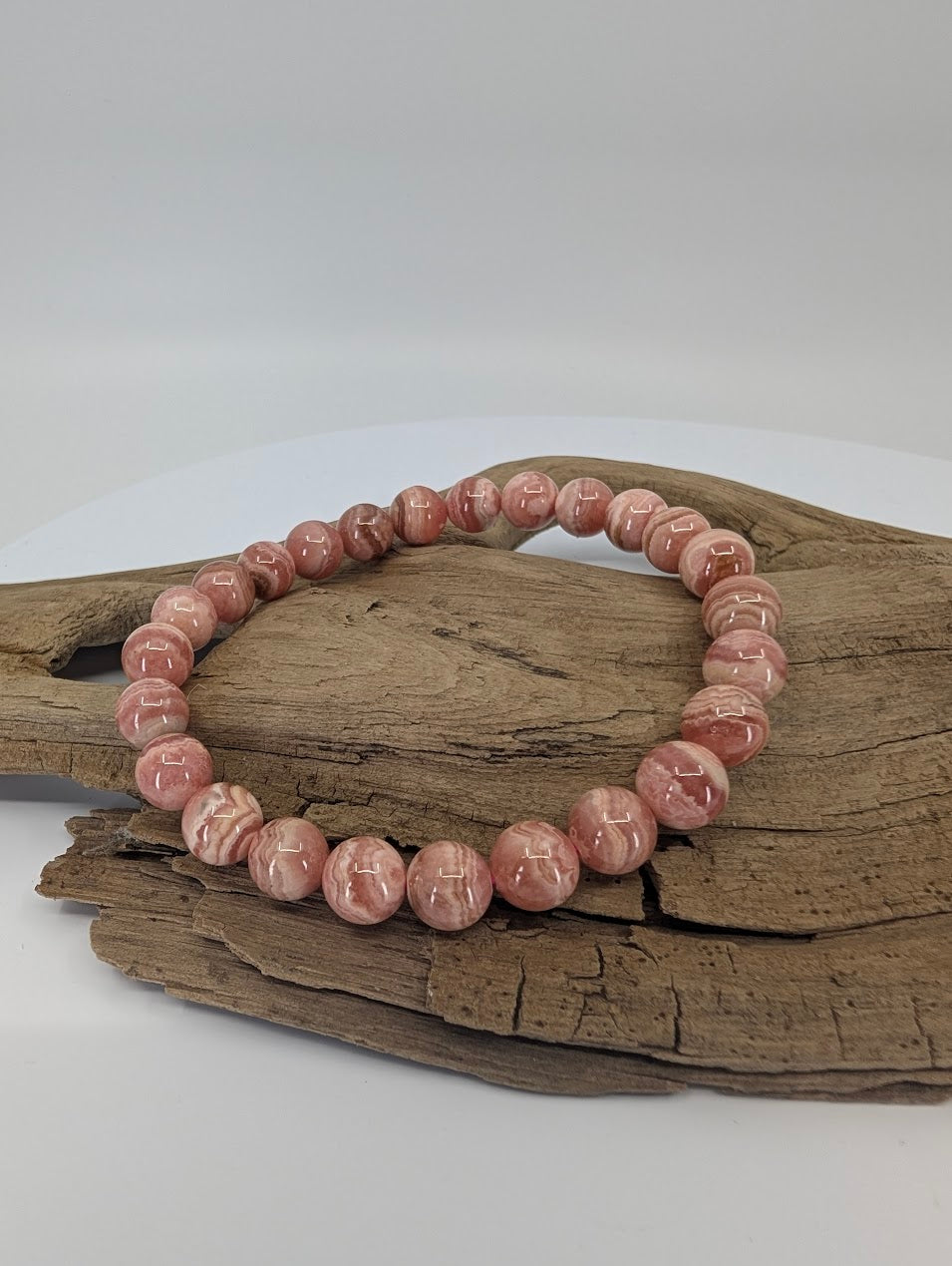 8mm HQ Rhodochrosite Bracelet – Natural Pink Banding & High Polish