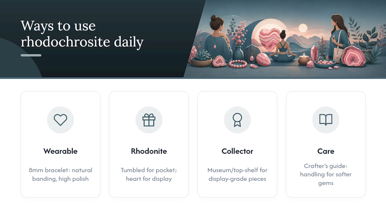 Bring rhodochrosite's meaning into your daily practice — overview diagram