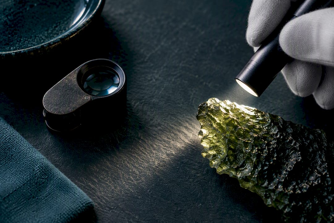 Raking light reveals moldavite surface texture