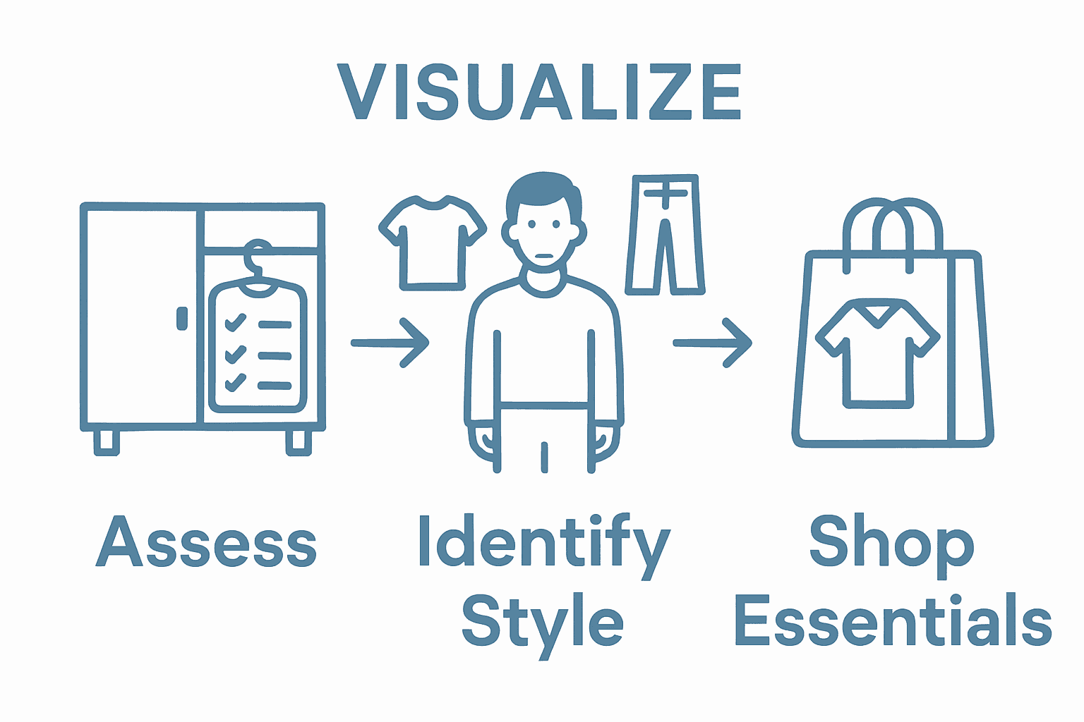 Three-step dad fashion process: assess, identify, shop.