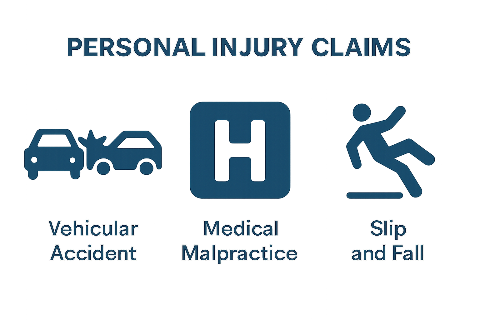Infographic categorizing personal injury types: auto, medical, fall