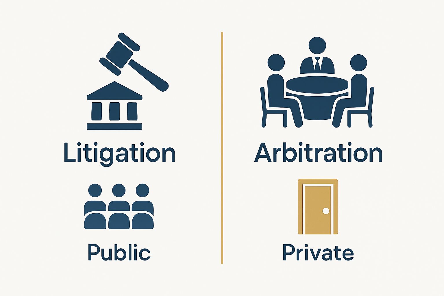 Comparison of litigation and arbitration settings