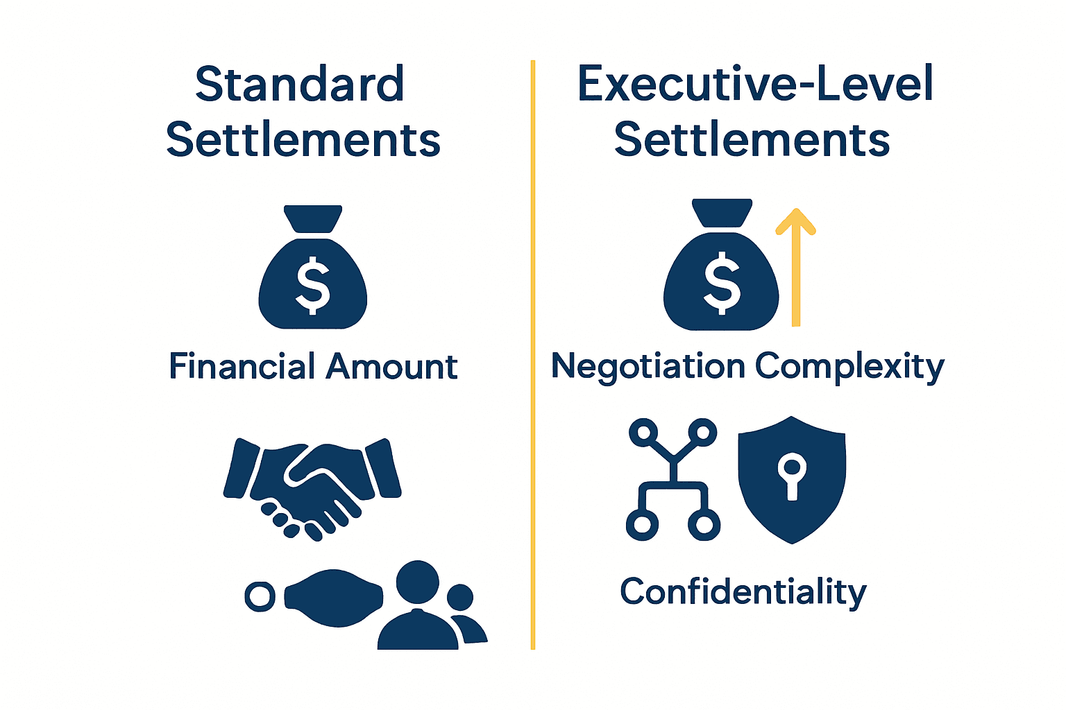 Infographic comparing standard and executive sexual harassment settlements