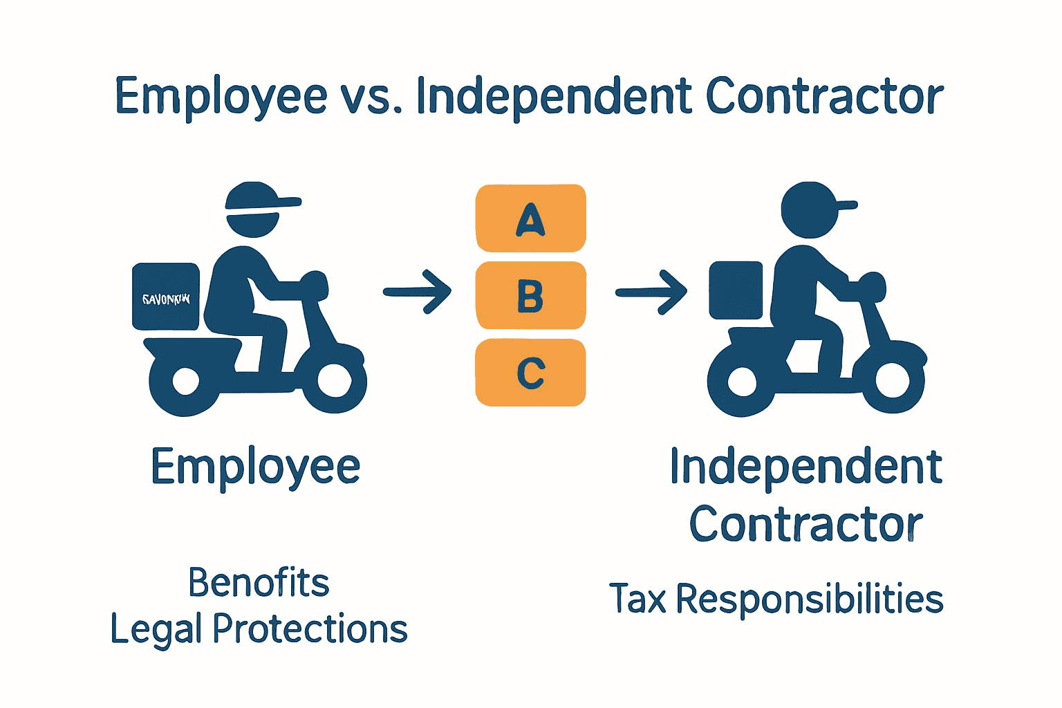 Comparison chart showing employee and independent contractor differences for delivery workers