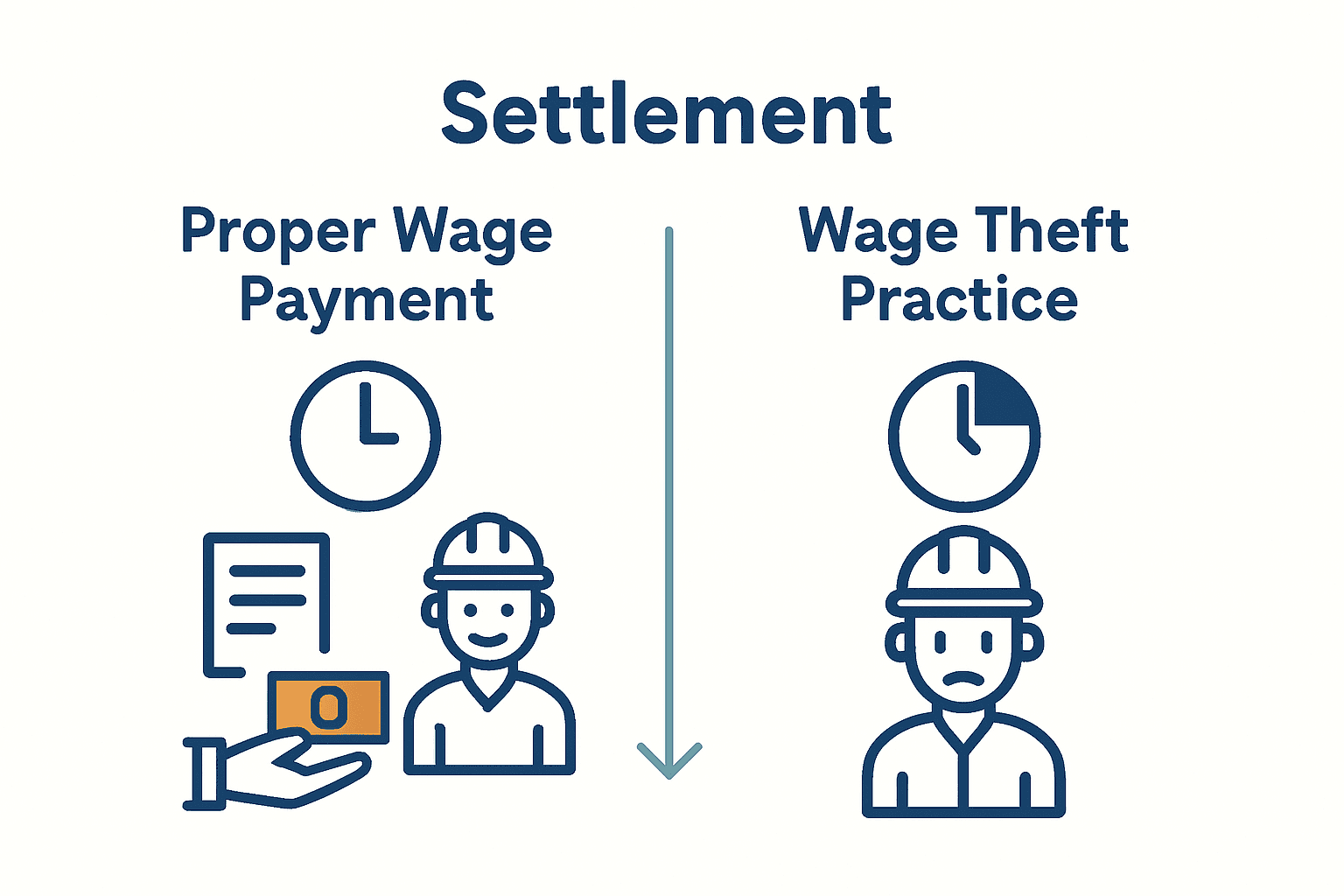 Infographic comparing fair wage payment to wage theft practices