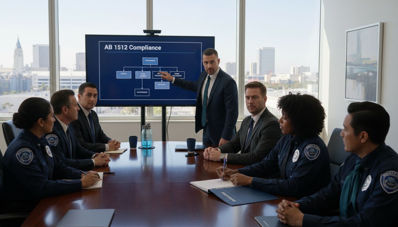 Security officers reviewing compliance in meeting