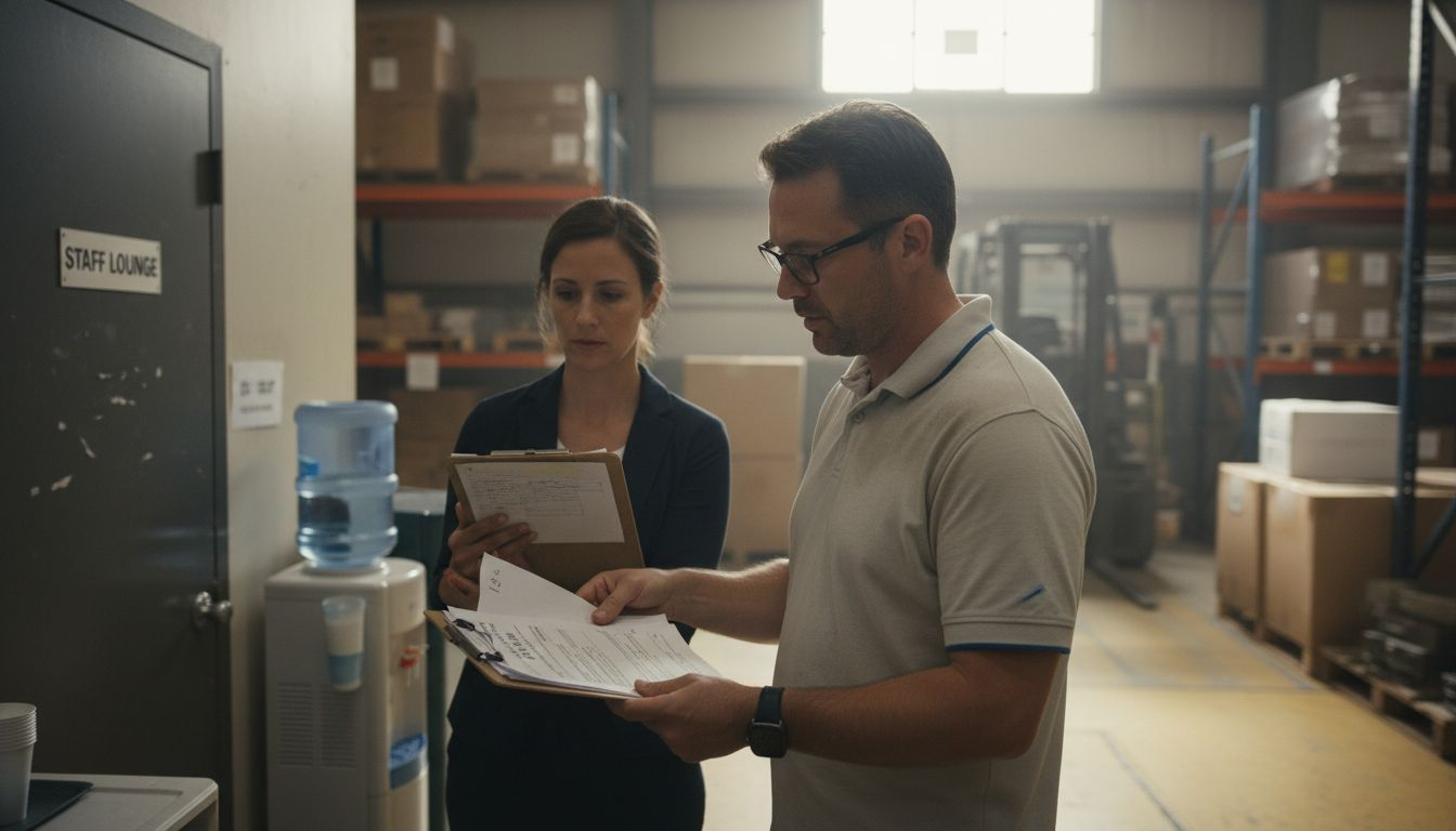 HR and warehouse manager discuss accommodation paperwork
