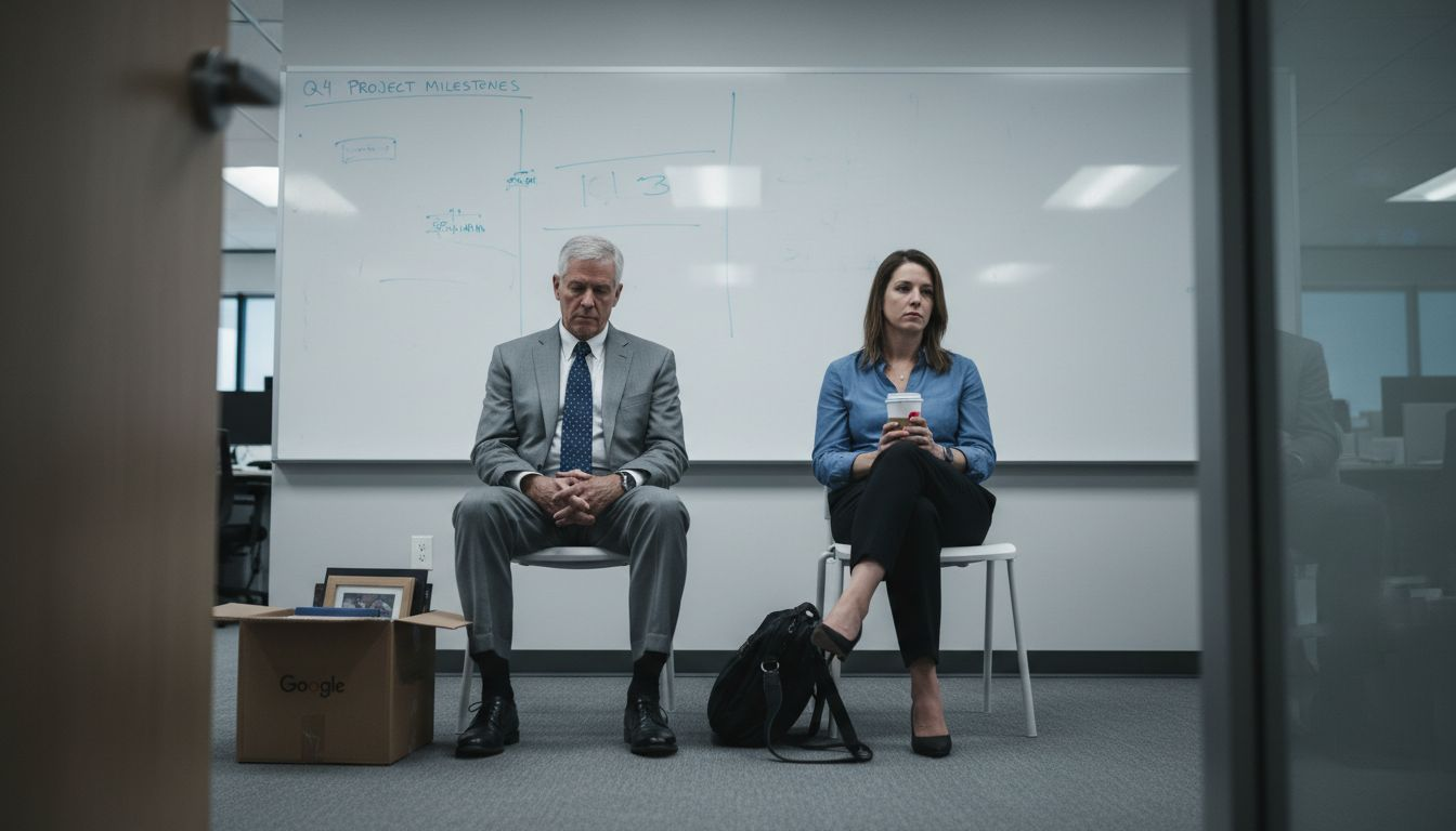 Laid off employees in conference room meeting