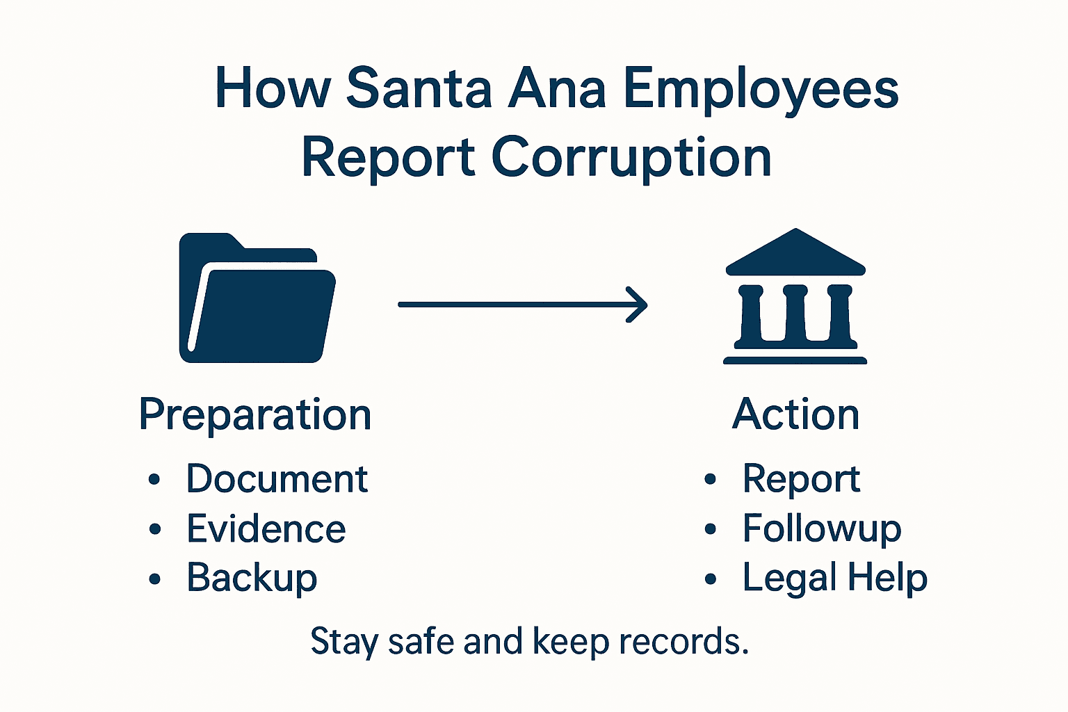 Infographic showing steps for reporting corruption