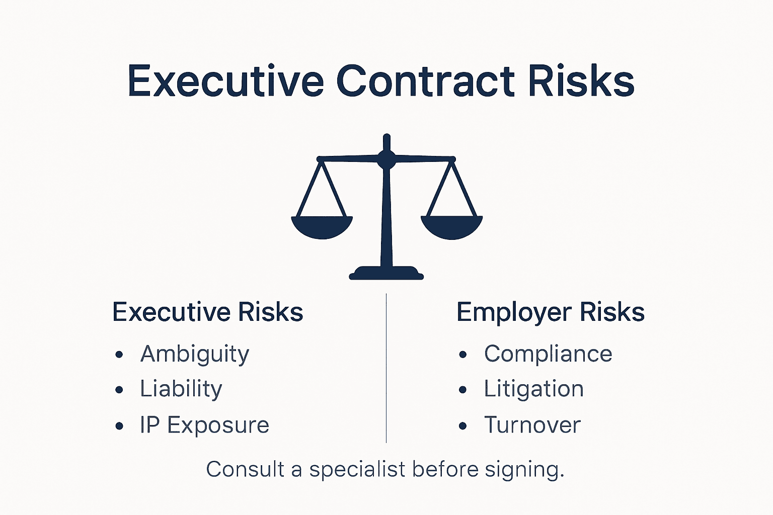 Infographic showing executive contract risks and liabilities