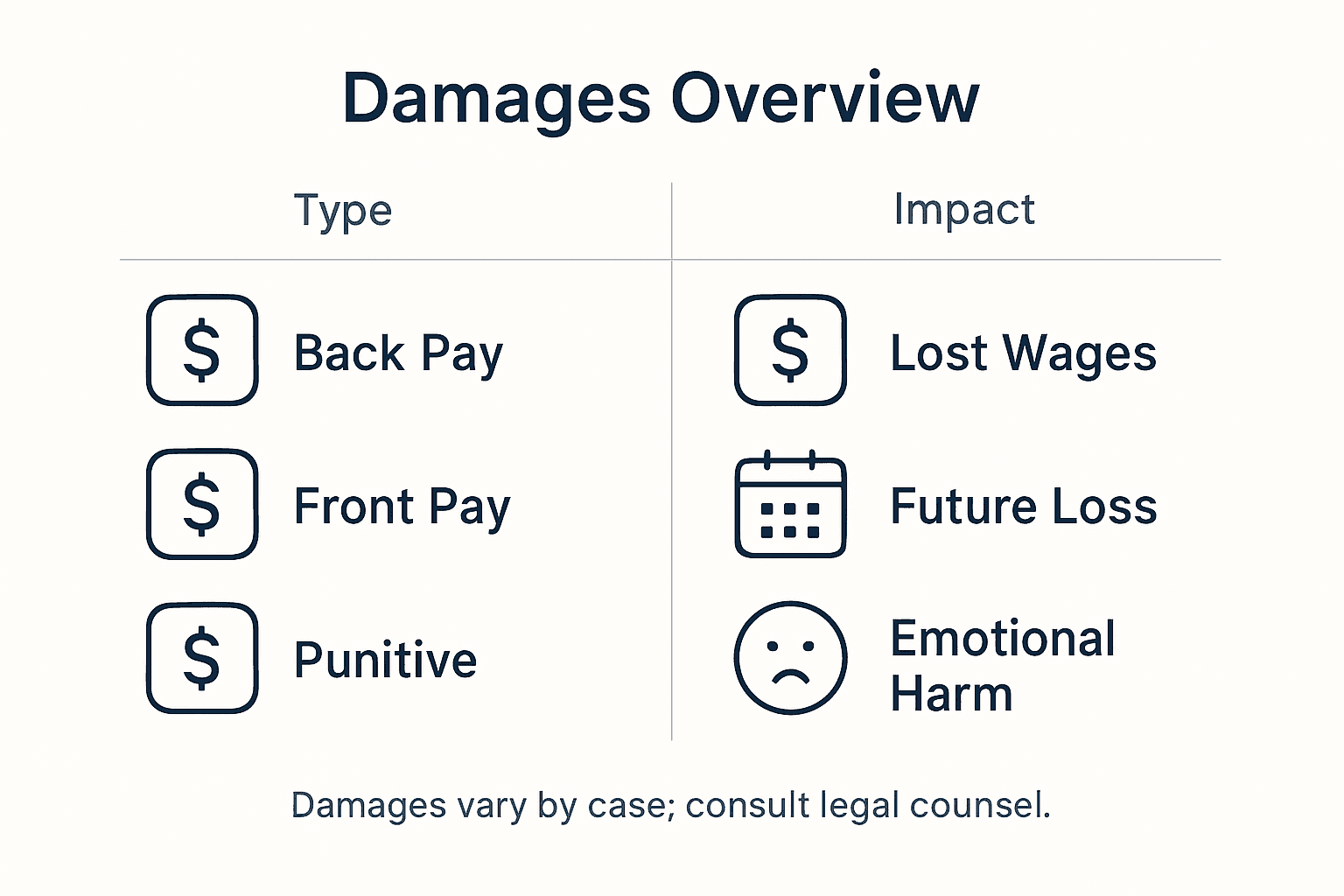 Infographic showing damages for wrongful termination