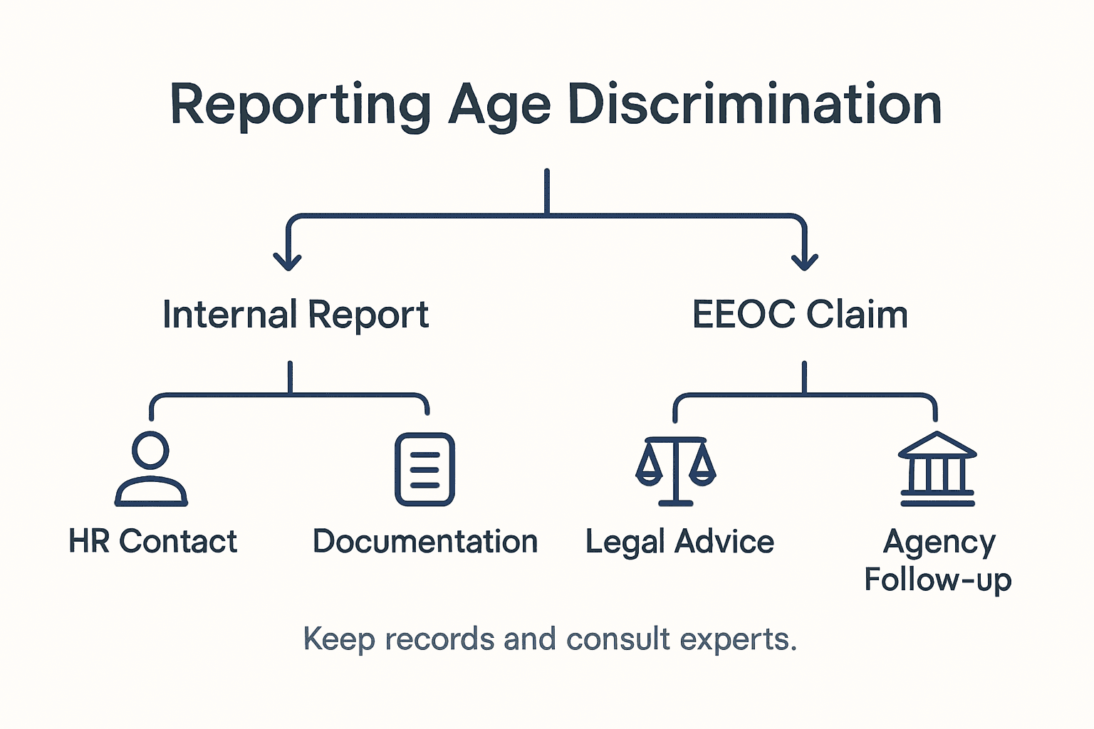 Infographic showing reporting steps for age discrimination