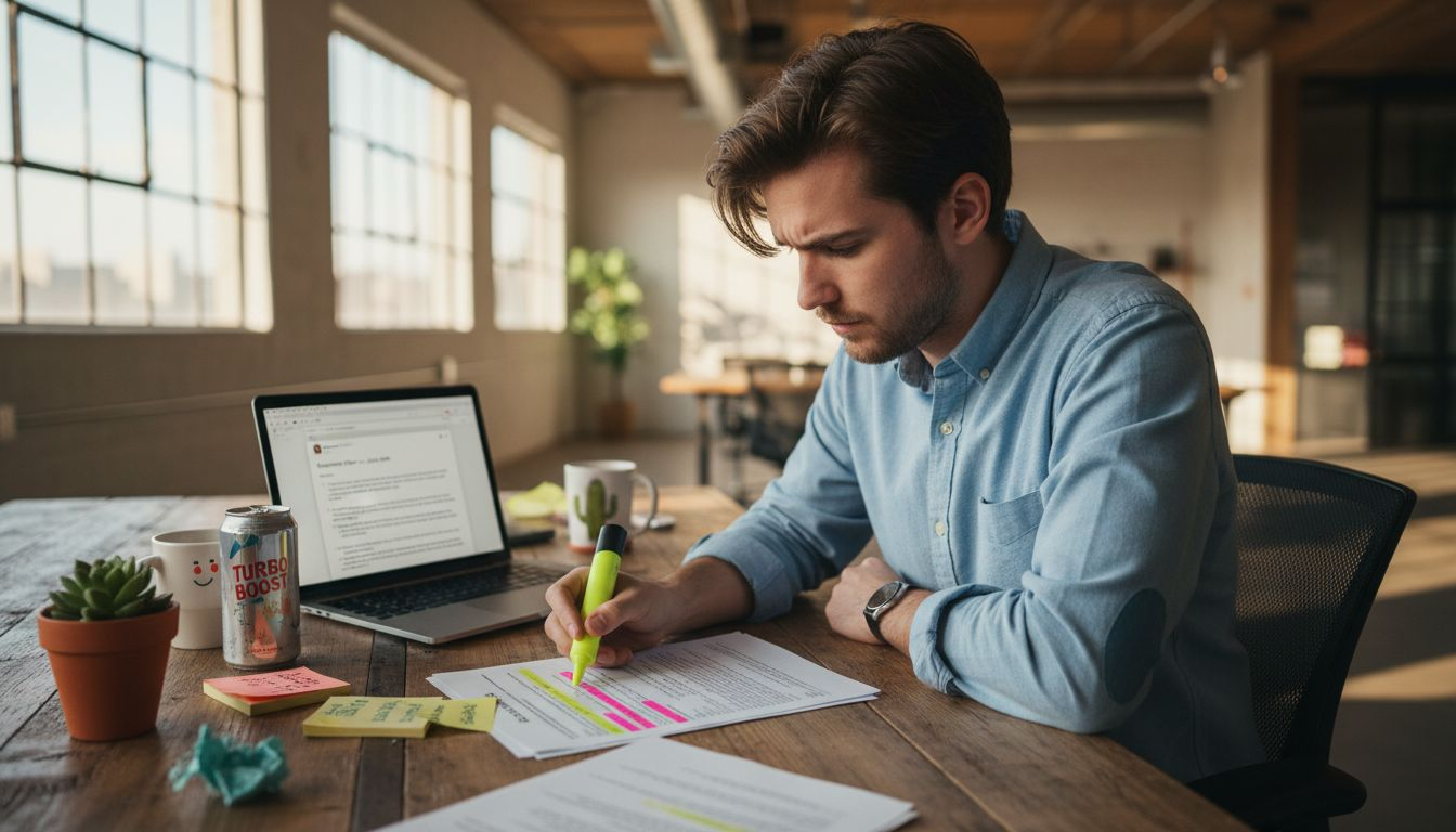 Tech employee studying employment contract