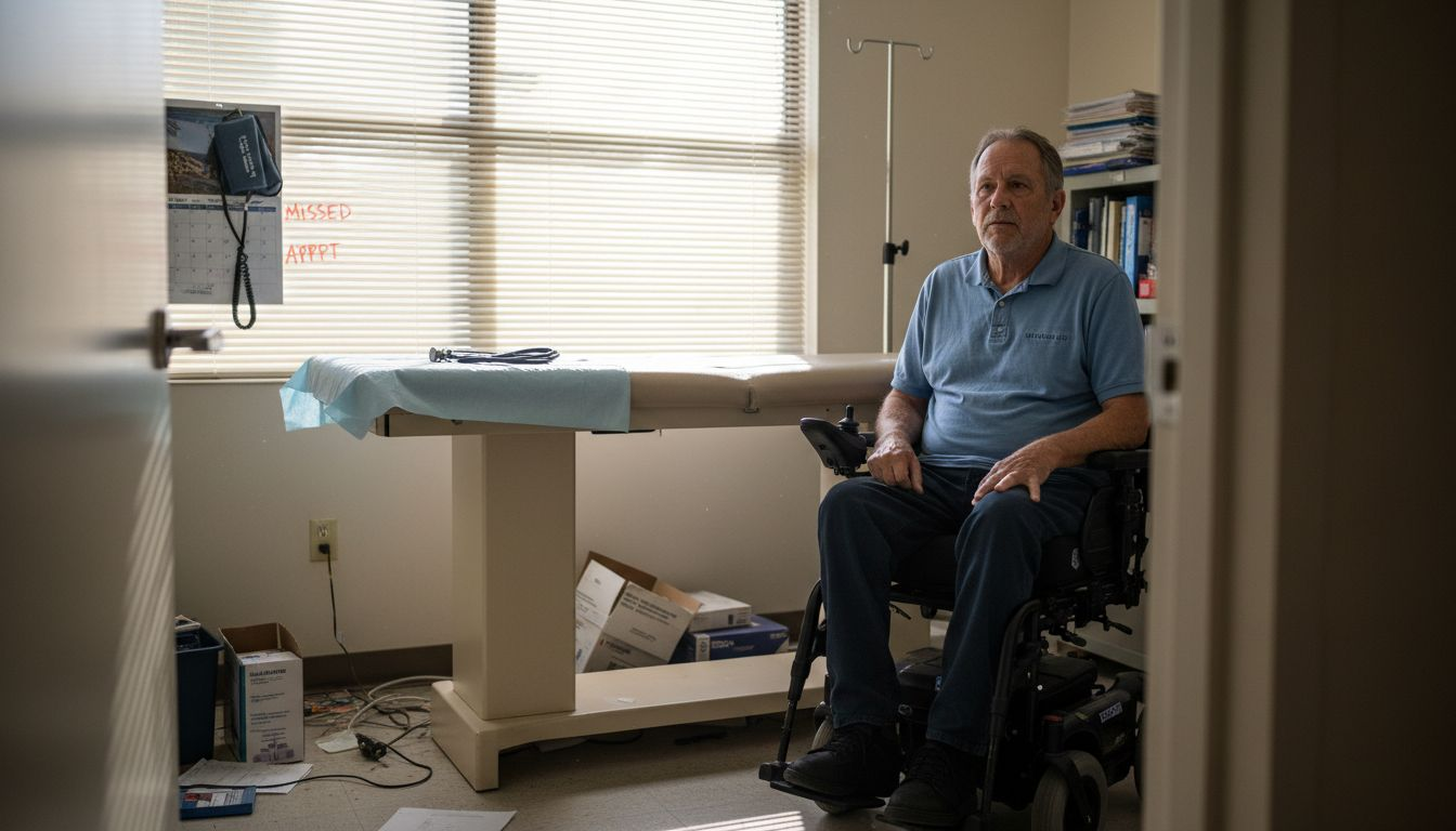 Wheelchair user struggles with exam table height