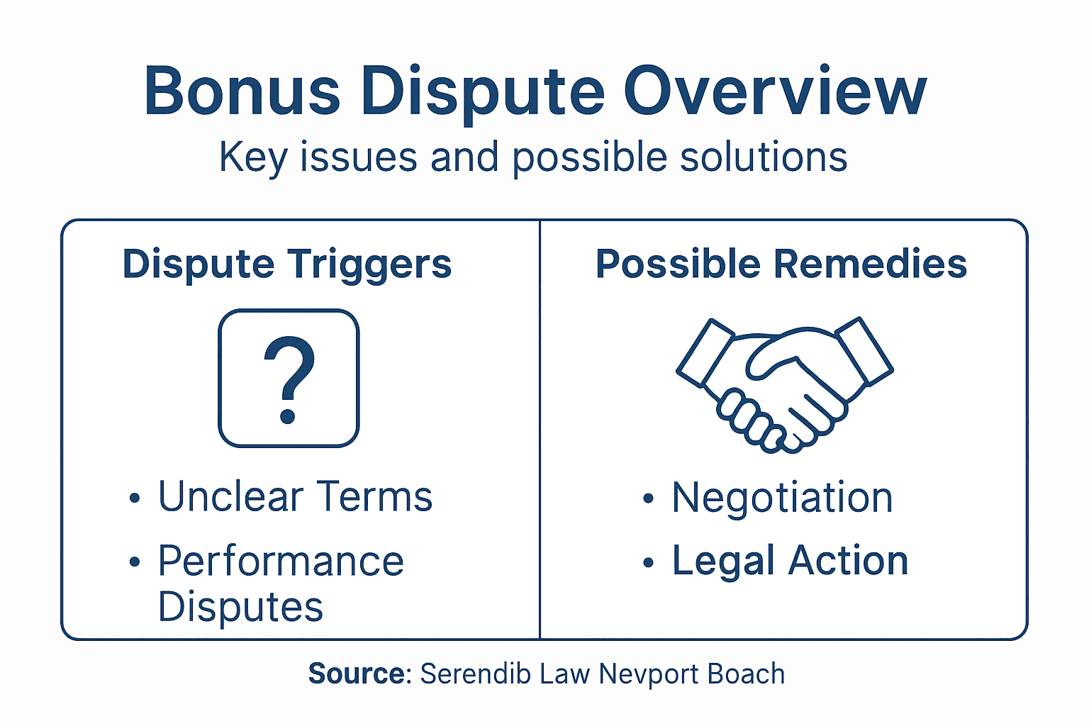 Infographic summarizing bonus dispute issues and solutions