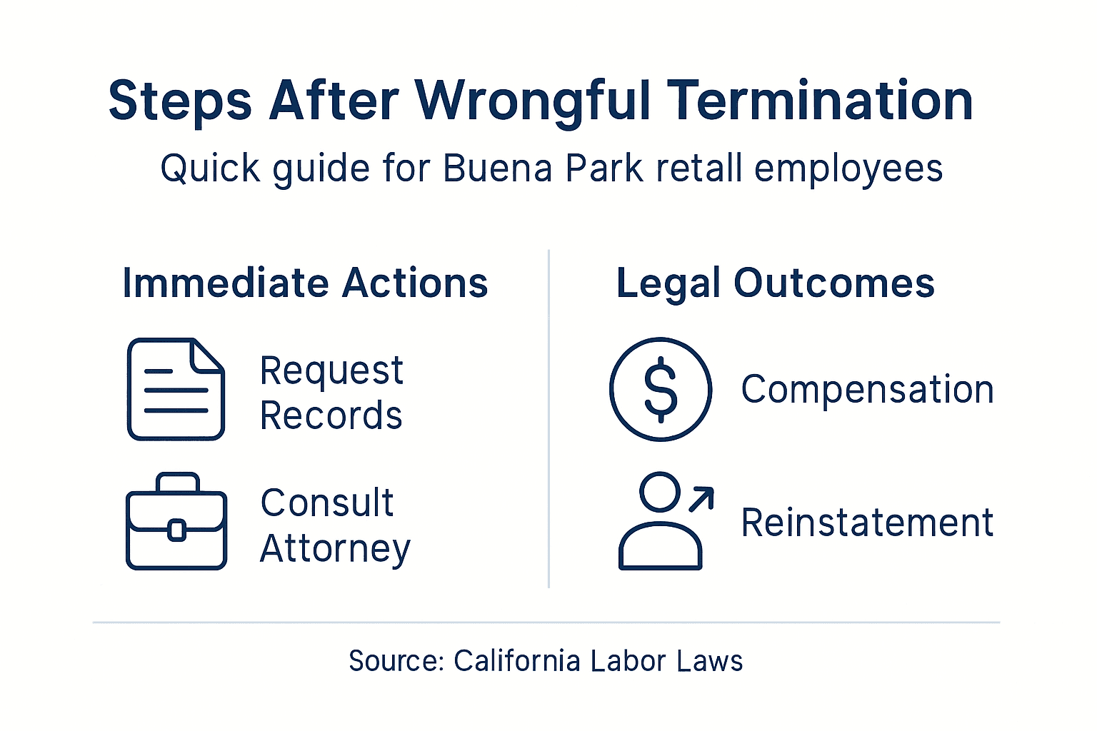 Infographic on wrongful termination steps and remedies