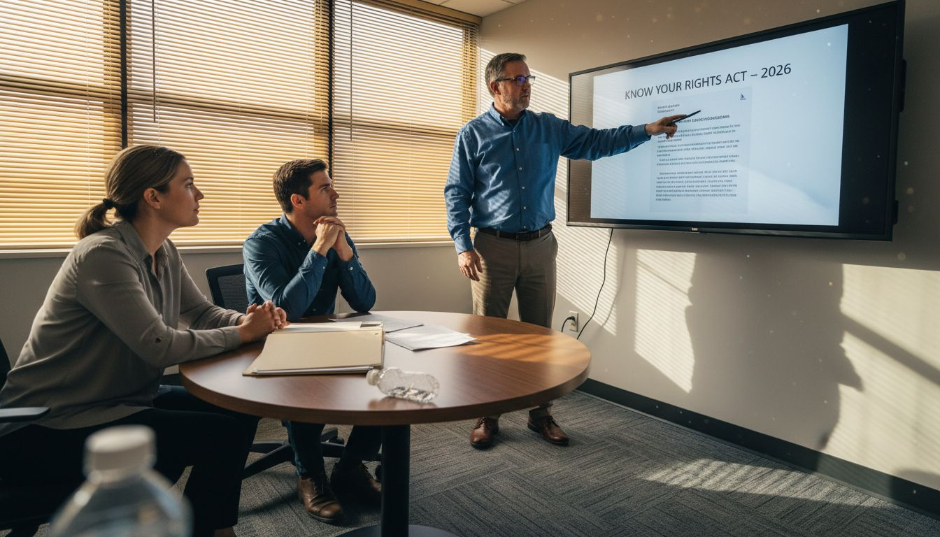 HR manager presents rights notice to employees