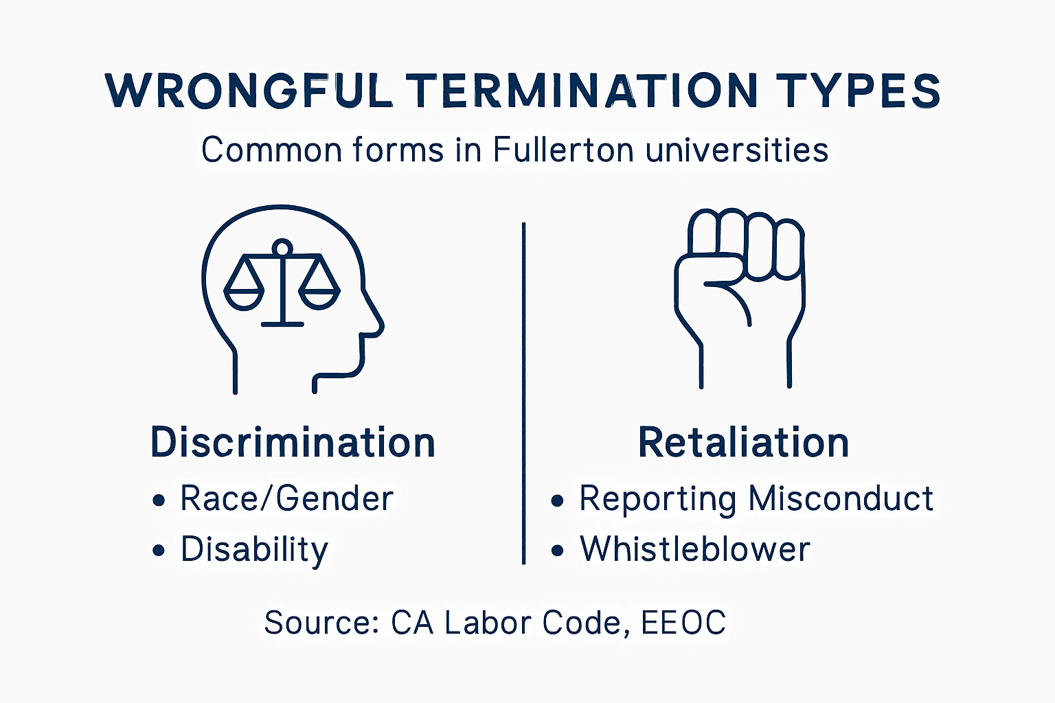Infographic on wrongful termination types in universities
