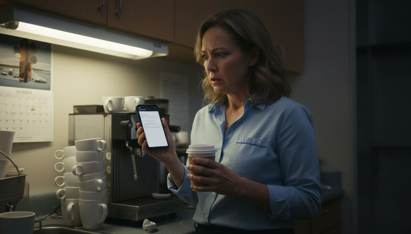 Concerned manager checks phone about legal risks