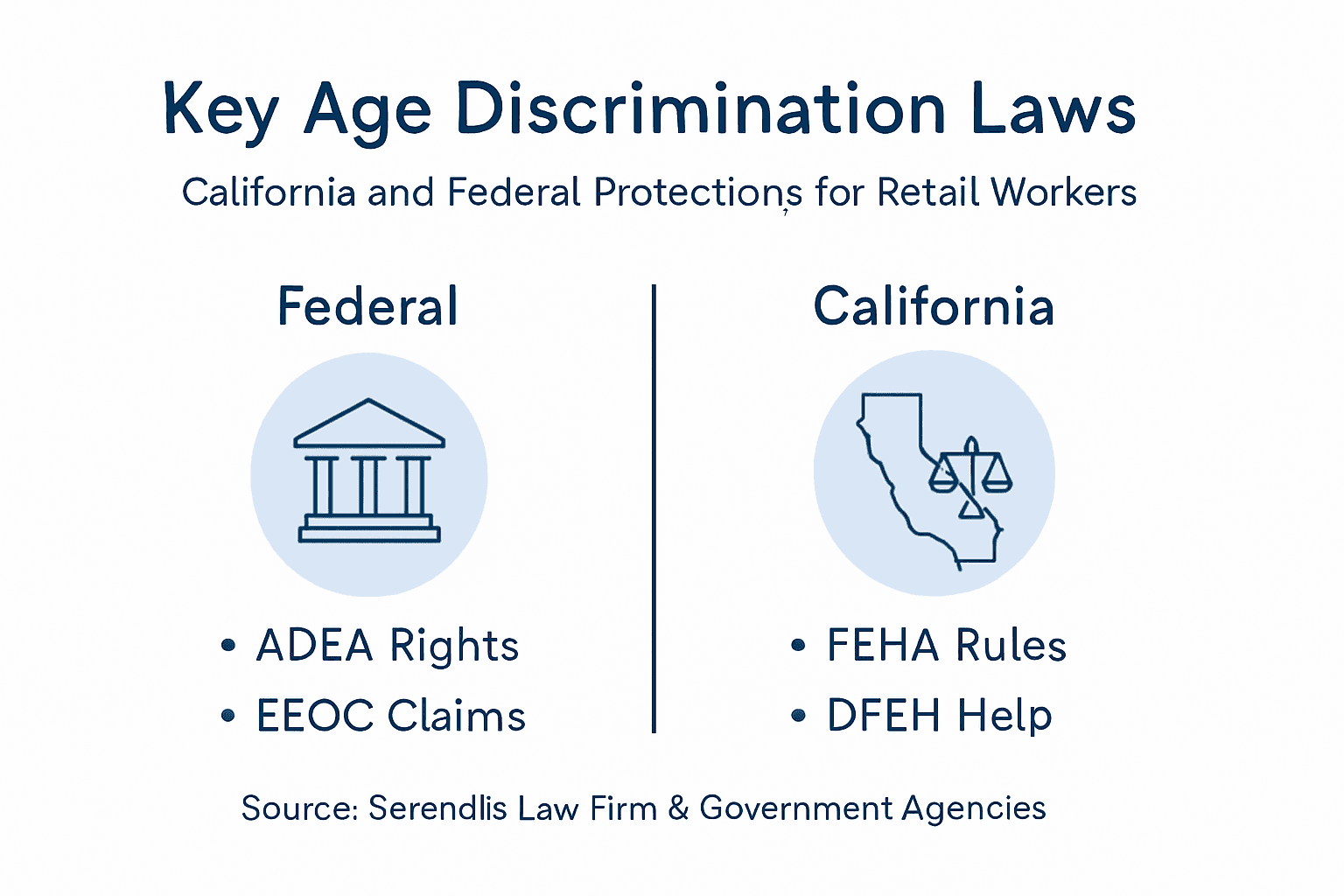 Infographic comparing federal and California age discrimination laws