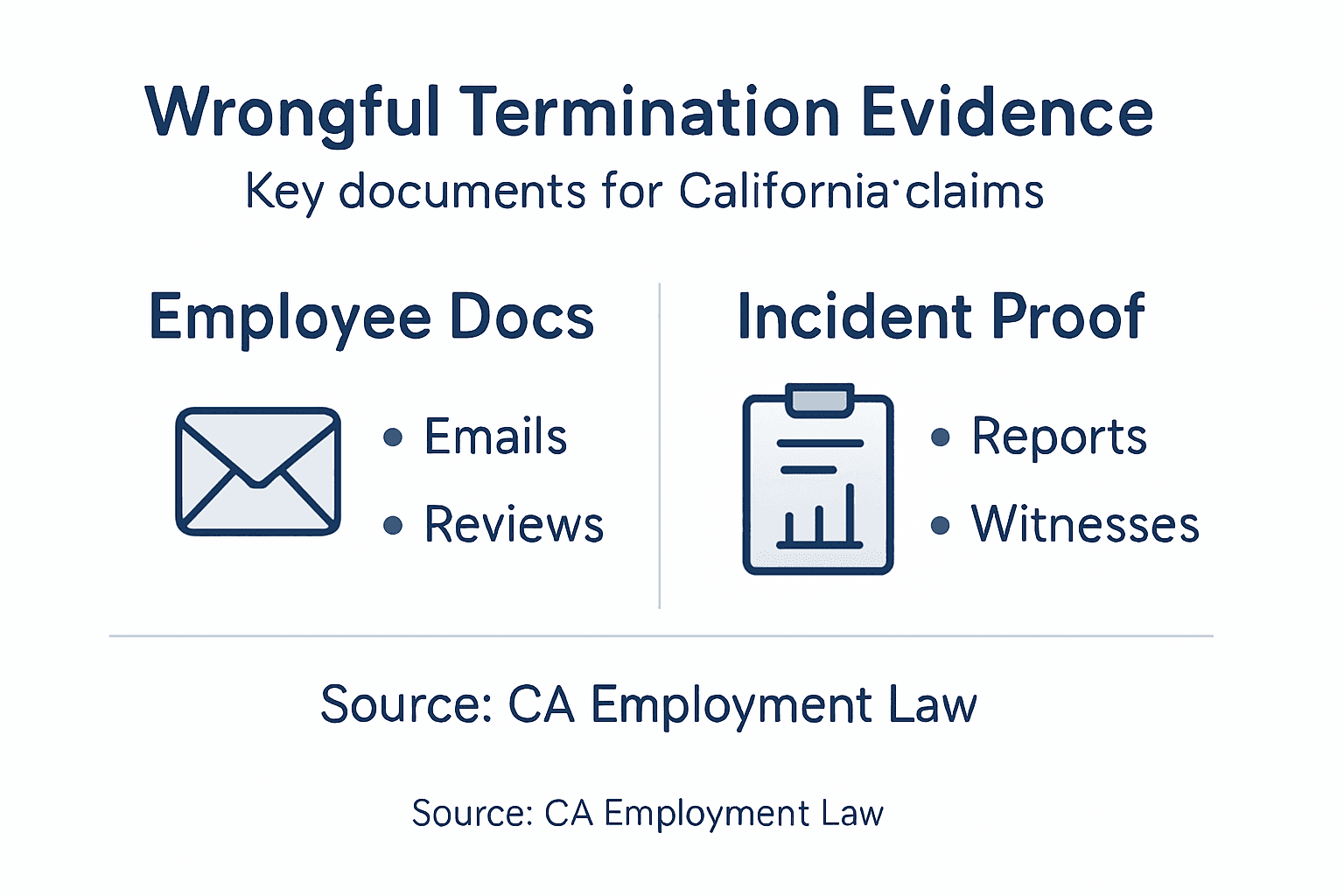 Infographic showing wrongful termination documents