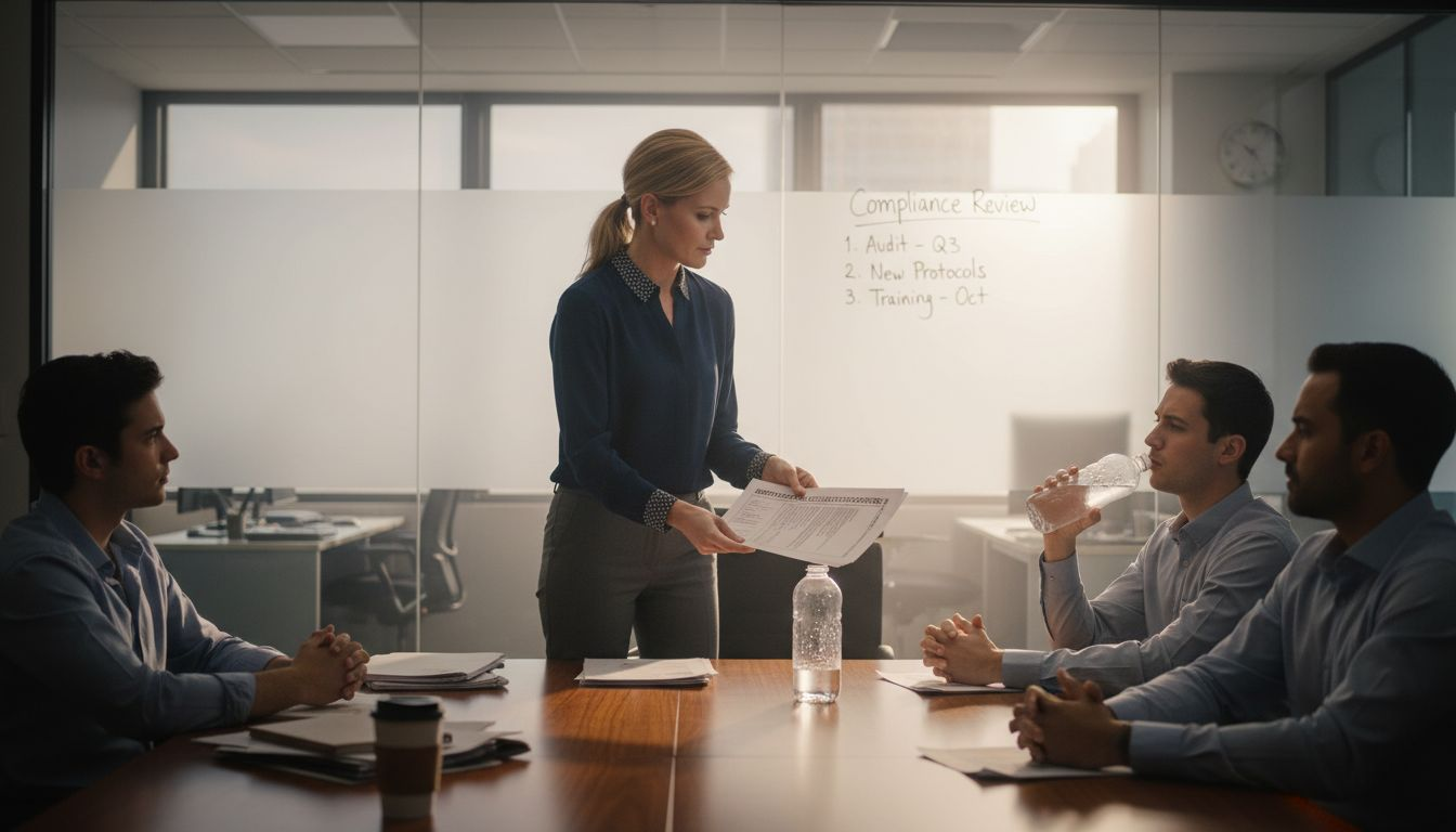 HR manager distributing layoff notices at Irvine workplace