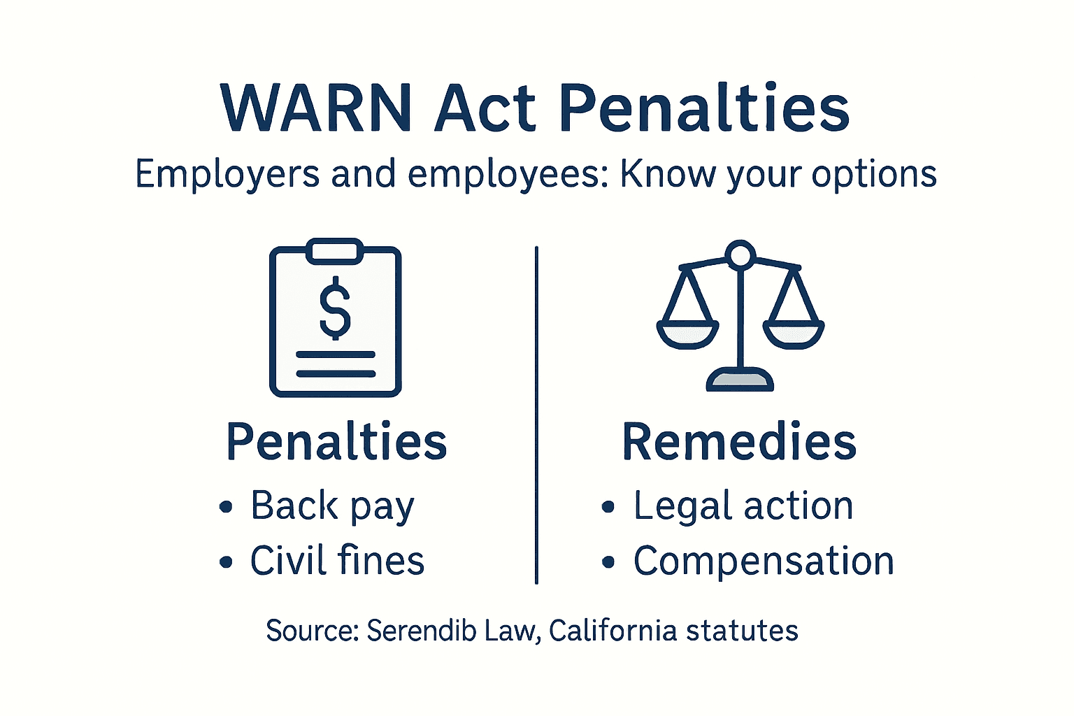 Infographic with WARN Act penalties and remedies