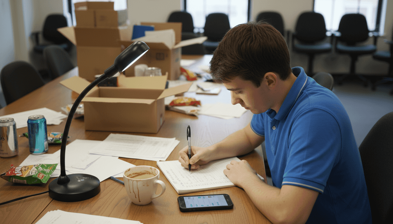 Intern recording hours in notebook
