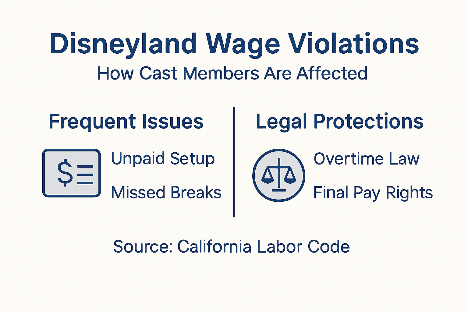 Infographic summarizing Disneyland wage violations