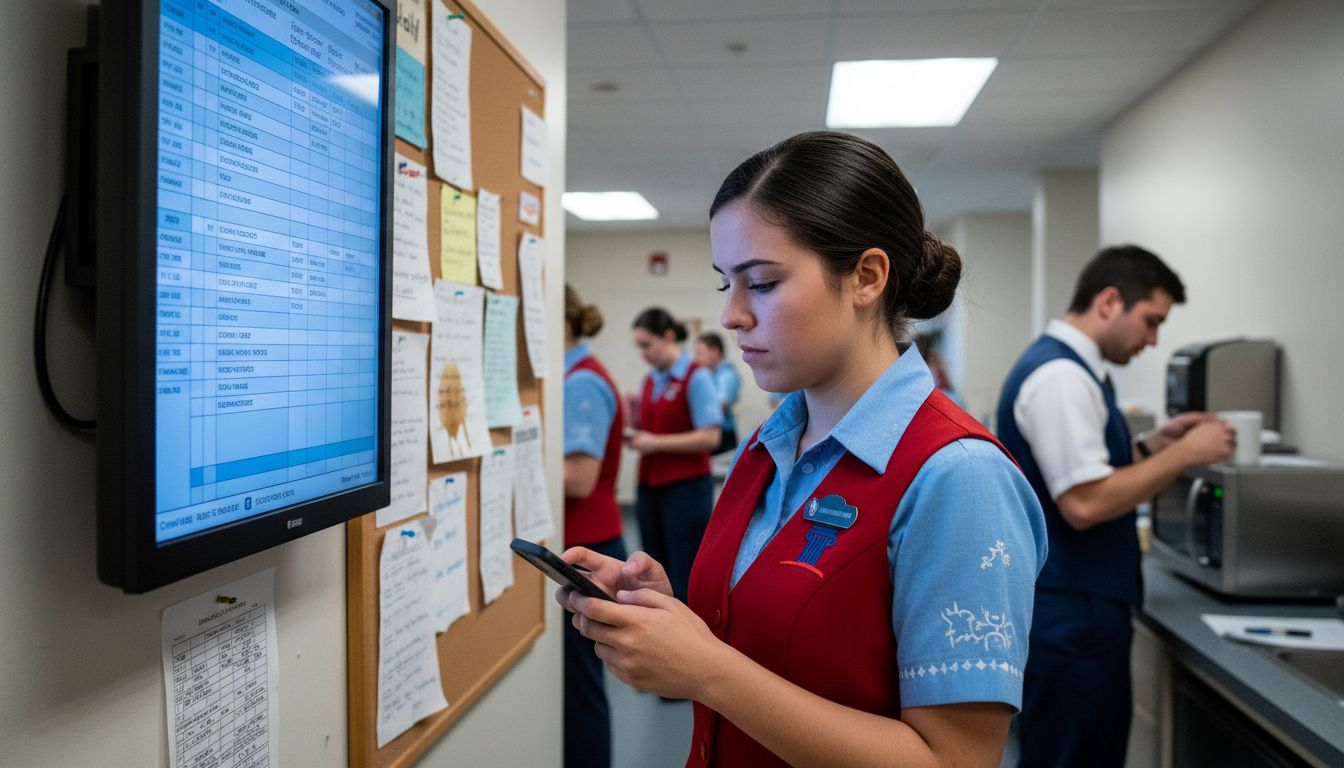 Disneyland worker checks digital shift schedule