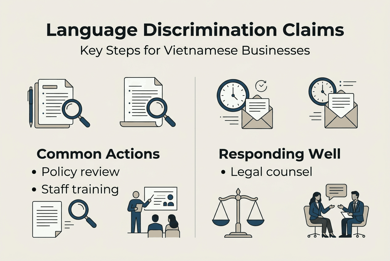 Infographic summarizes language discrimination claim steps