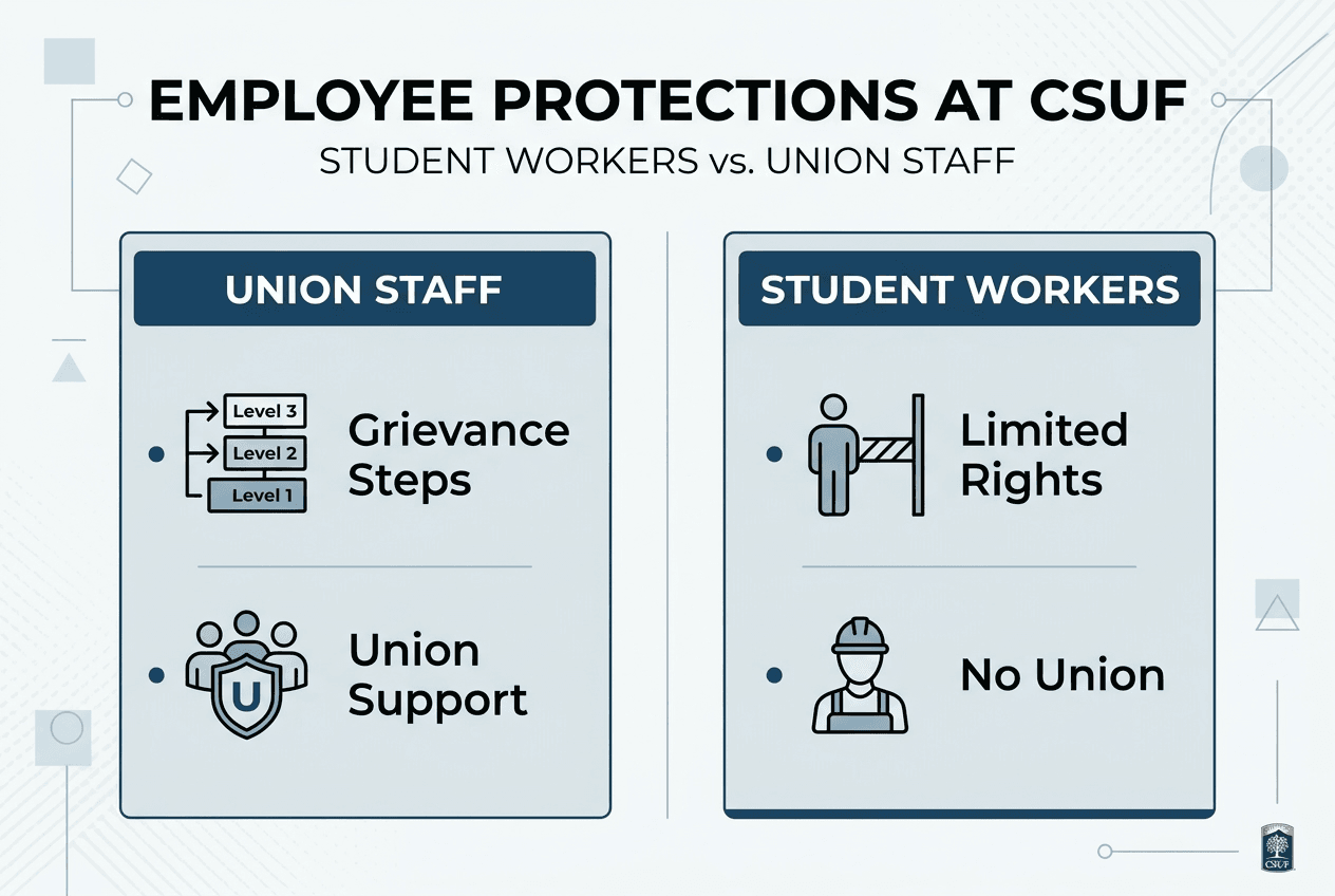 Infographic comparing student worker and staff rights