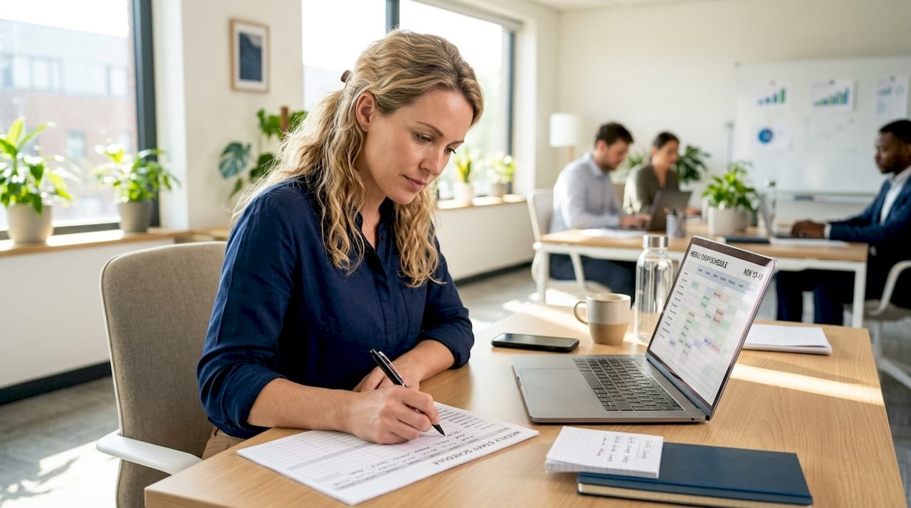 Retail supervisor reviewing employee break schedules