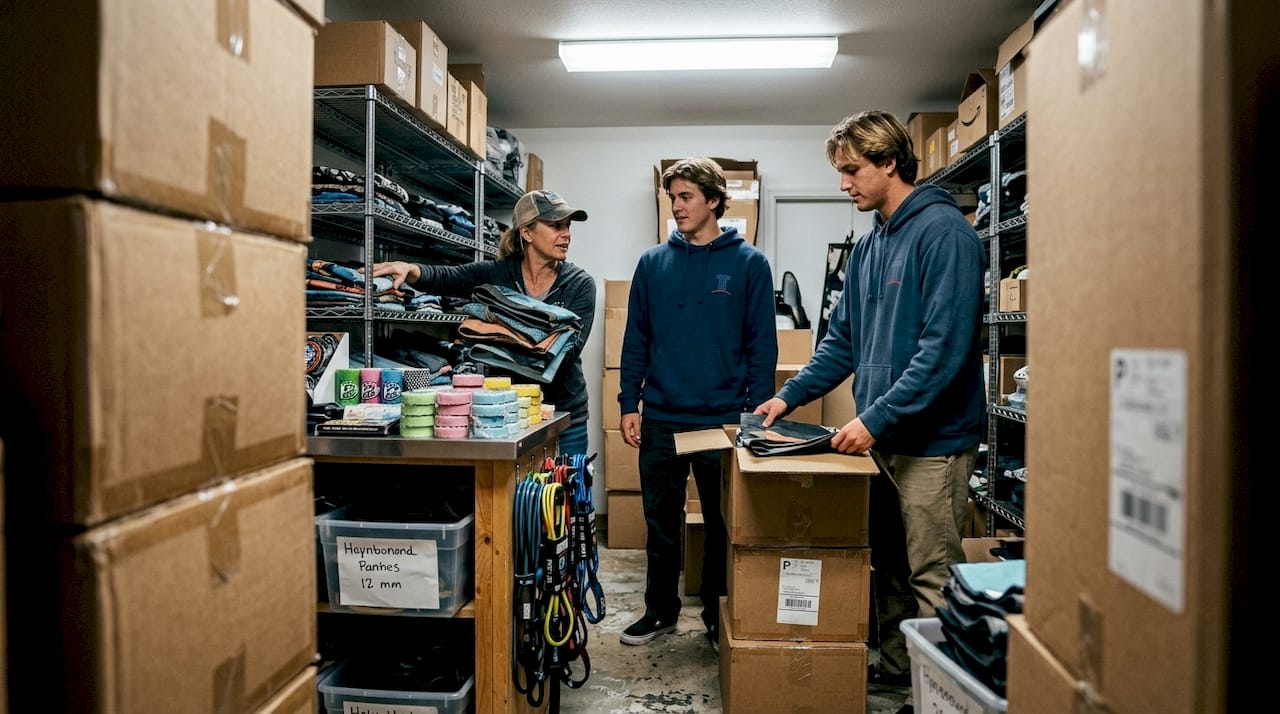 Multigenerational surf retail team at work